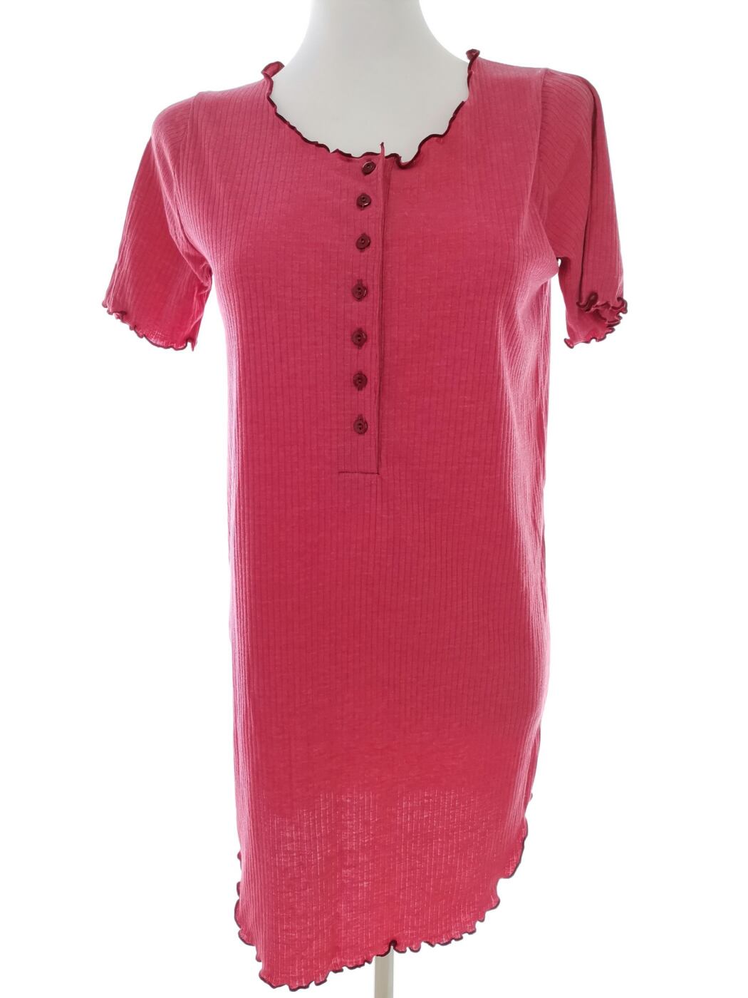 Vintage Rozmiar 34-36 Kolor Różowy Okrągły dekolt Tunika Popover Bluzka Krótki rękaw Materiał Bawełna