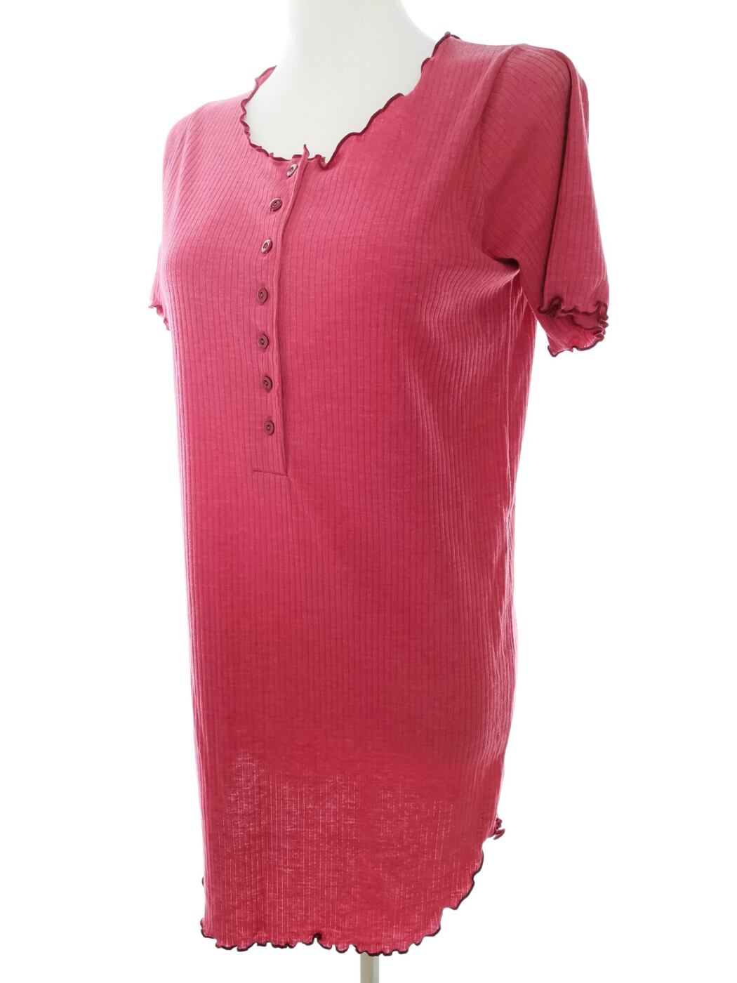 Vintage Rozmiar 34-36 Kolor Różowy Okrągły dekolt Tunika Popover Bluzka Krótki rękaw Materiał Bawełna