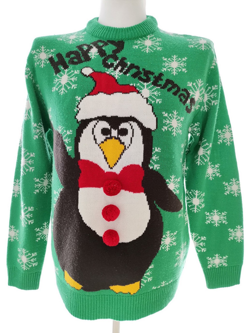 Merry Christmas Rozmiar M Kolor Zielony Męski Sweter Długi rękaw Materiał Akryl 100%