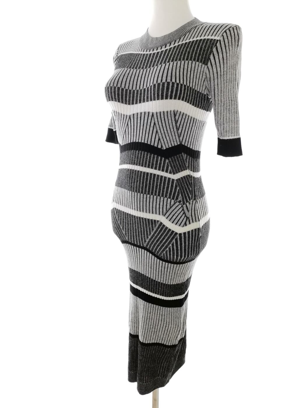 River island Rozmiar 10 (38) Kolor Szary Pasy Crew Neck Sukienka Sweterkowa Krótki rękaw Długa Materiał Wiskoza