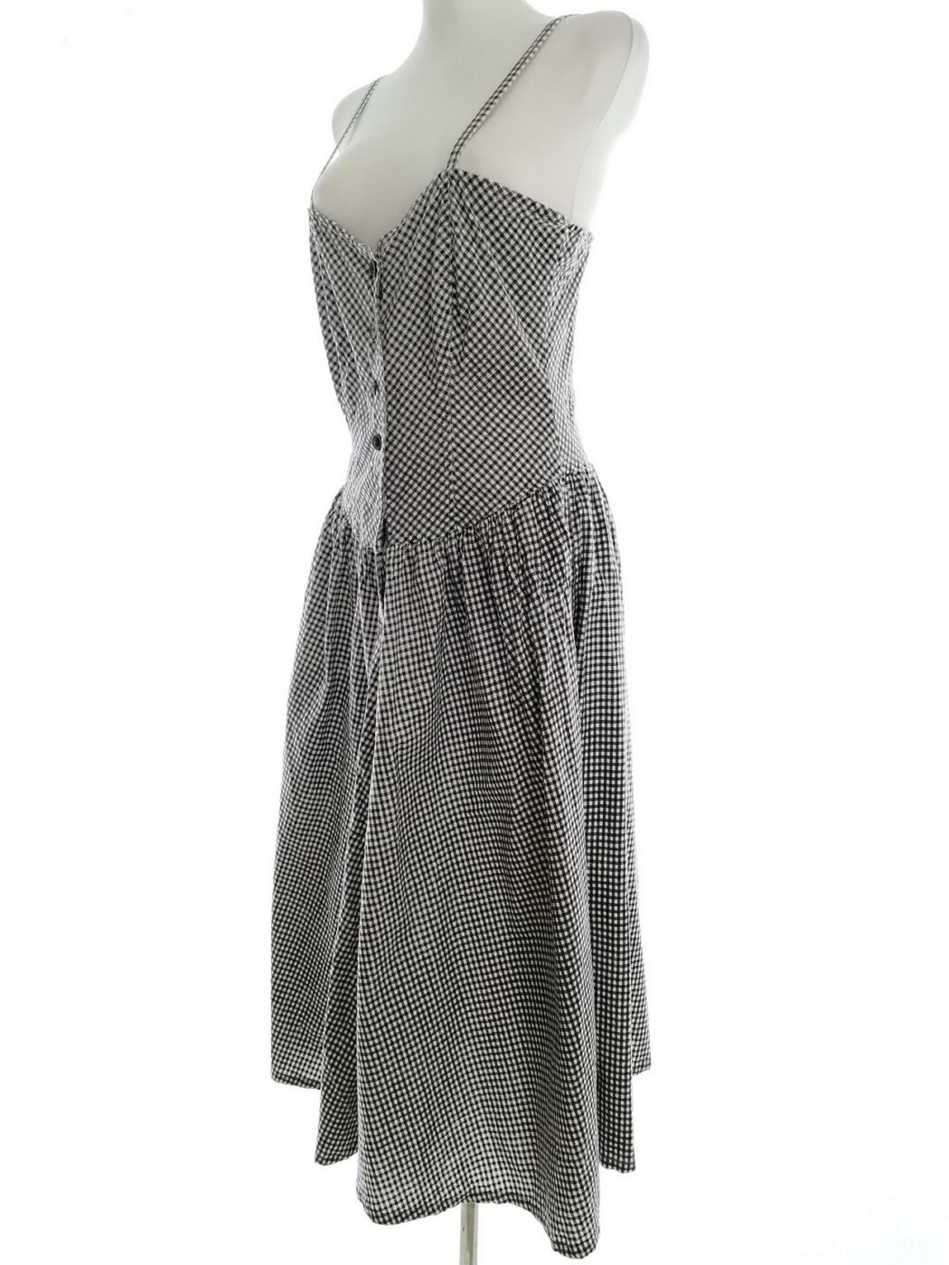 Vintage Rozmiar 36 Kolor Czarny Krata Dekolt Serce Sukienka Koszulowa Bezrękawnik Długa Vintage Rozmiar 36 Kolor Czarny Krata Dekolt Serce Sukienka Koszulowa Bezrękawnik Długa