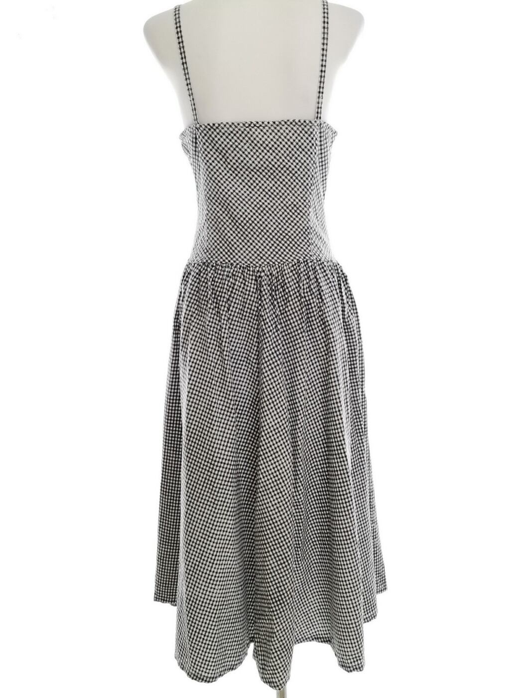 Vintage Rozmiar 36 Kolor Czarny Krata Dekolt Serce Sukienka Koszulowa Bezrękawnik Długa Vintage Rozmiar 36 Kolor Czarny Krata Dekolt Serce Sukienka Koszulowa Bezrękawnik Długa