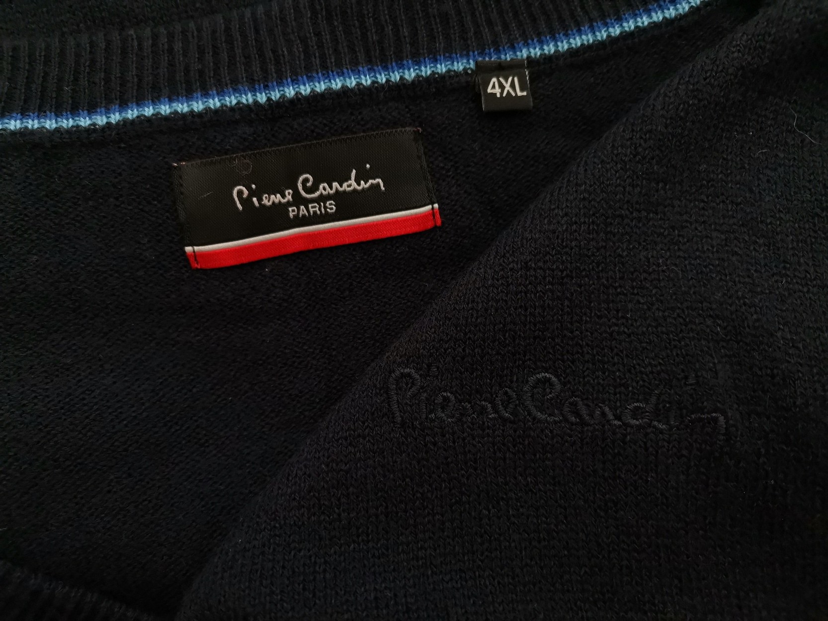Pierre Cardin Rozmiar 4XL Kolor Granatowy Męski Sweter Długi rękaw Materiał Akryl 100%