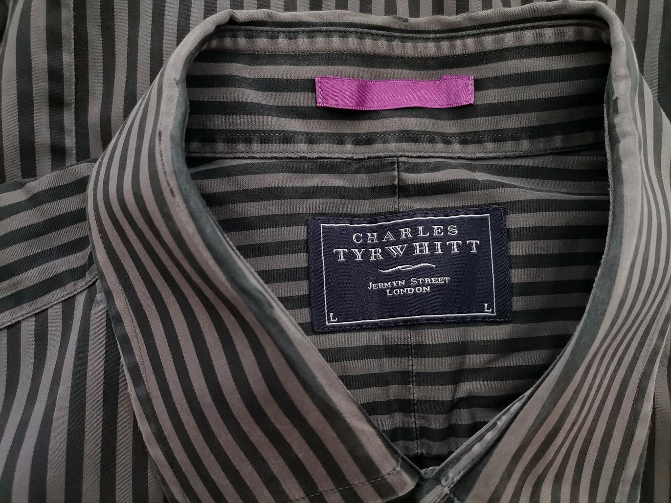 IMG_20210324_104109_r1.jpg Charles Tyrwhitt Rozmiar L Kolor Szary Pasy Kołnierz Męska Koszula Casual Długi rękaw Materiał Bawełna 100%