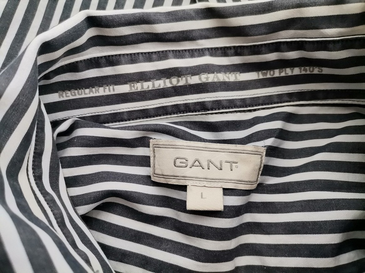Gant Rozmiar L Kolor Szary Pasy Kołnierz Męska Koszula Casual Długi rękaw Materiał Bawełna 100%