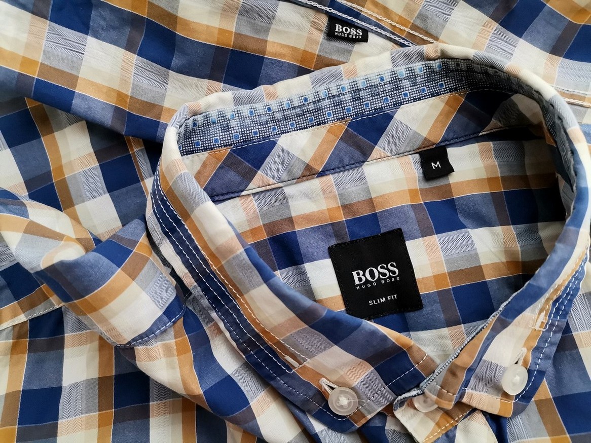 IMG_20210324_113623.jpg Hugo Boss Rozmiar M Kolor Niebieski Krata Kołnierz Męska Koszula Casual Długi rękaw Materiał Bawełna 100%