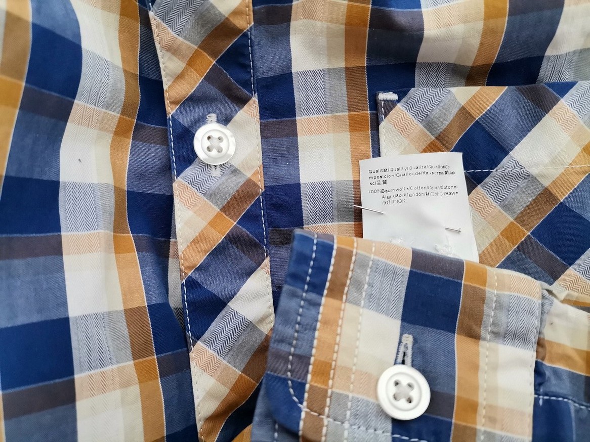 IMG_20210324_113714.jpg Hugo Boss Rozmiar M Kolor Niebieski Krata Kołnierz Męska Koszula Casual Długi rękaw Materiał Bawełna 100%