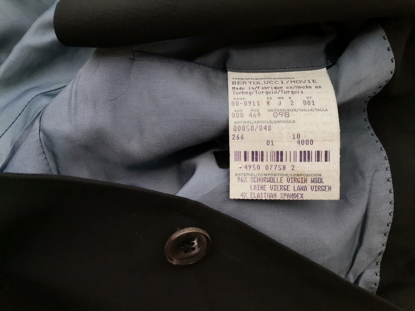 IMG_20210326_100436.jpg Hugo Boss Rozmiar 2 (M) Kolor Czarny Męska Marynarka Długi rękaw Materiał Schurwolle