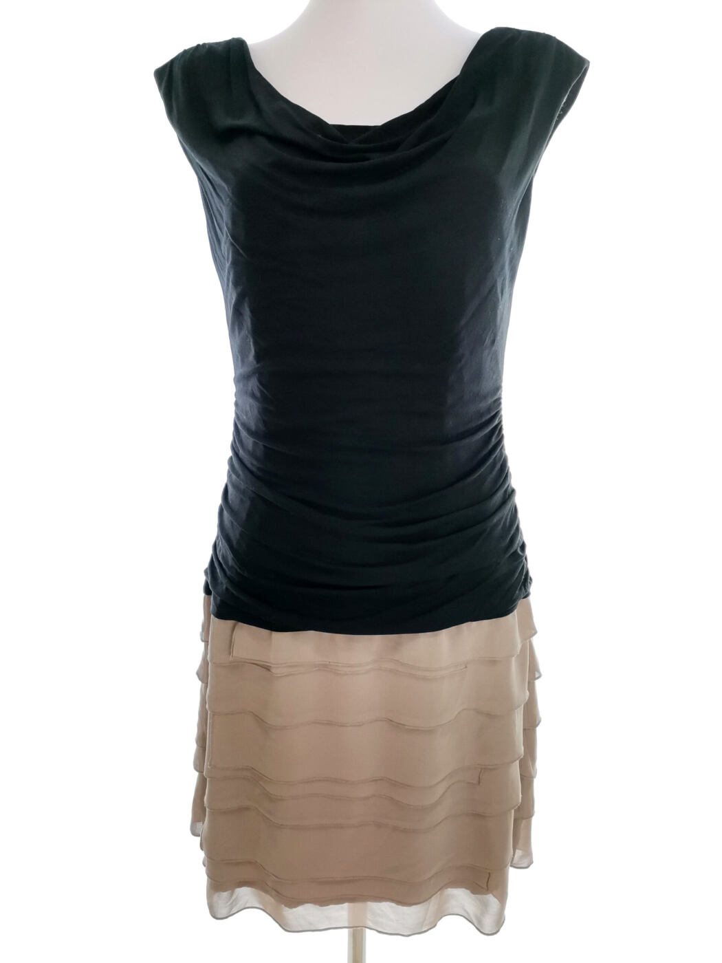 Coast Rozmiar 10 (38) Kolor Czarny Drapowany dekolt Sukienka Bodycon Bezrękawnik Do Kolan Materiał Wiskoza