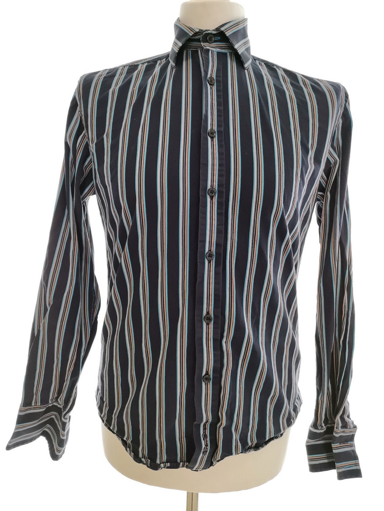 BEN SHERMAN Rozmiar S Kolor Granatowy Pasy Kołnierz Męska Koszula Casual Długi rękaw Materiał Bawełna 100%