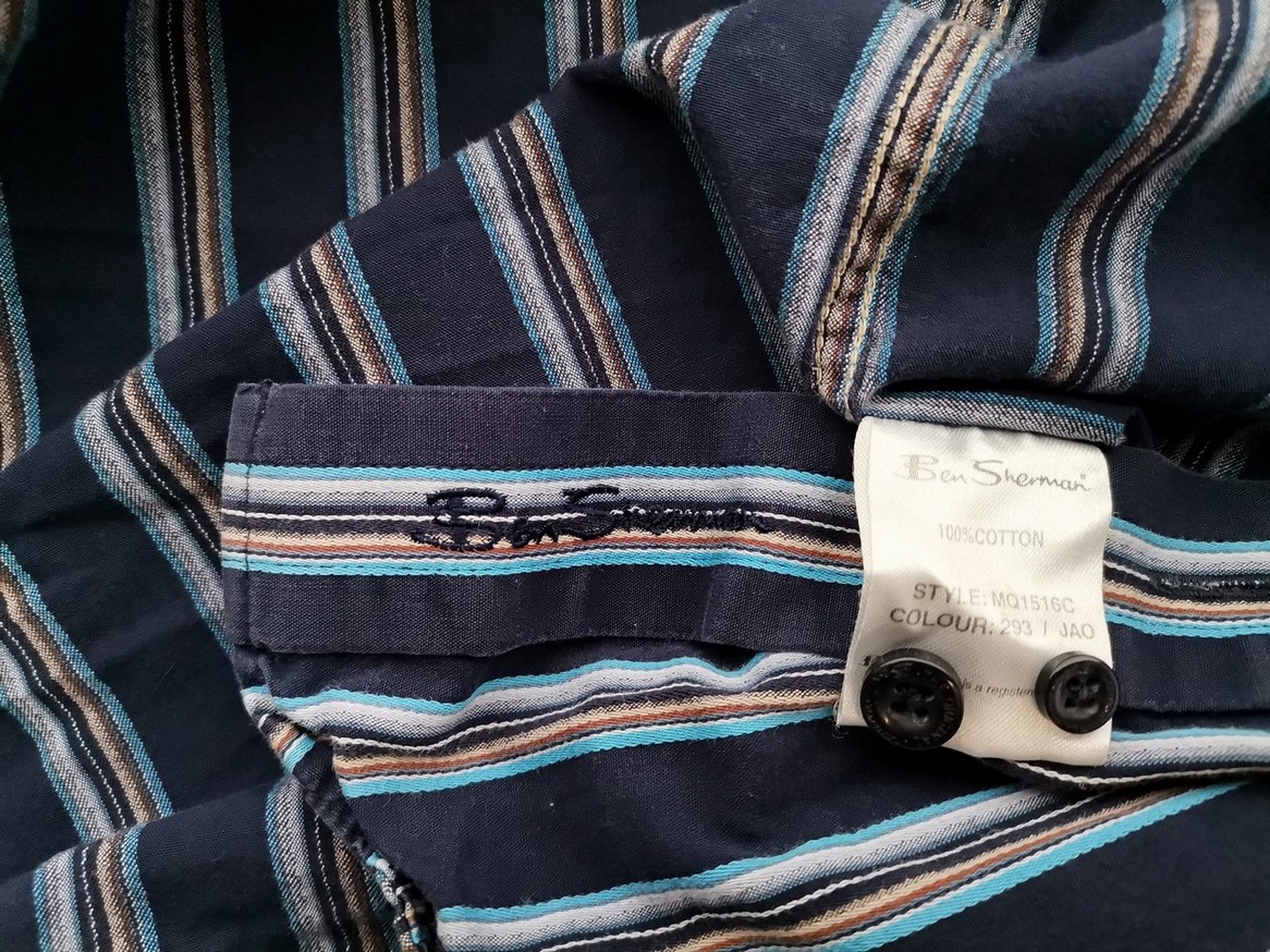IMG_20210330_144321.jpg BEN SHERMAN Rozmiar S Kolor Granatowy Pasy Kołnierz Męska Koszula Casual Długi rękaw Materiał Bawełna 100%