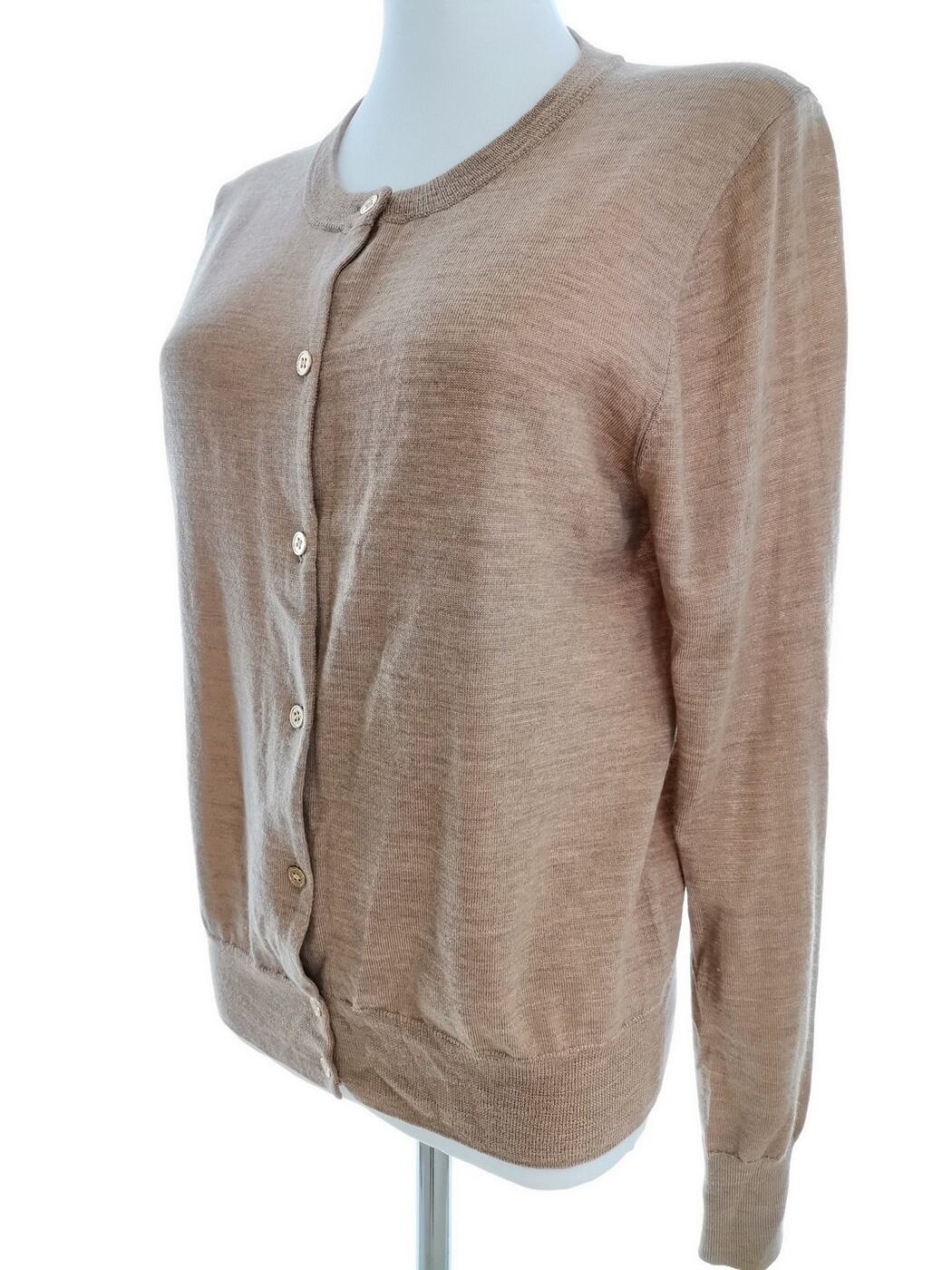 J.Crew Rozmiar L Kolor Brązowy Okrągły dekolt Kardigan Zapinany Długi rękaw Materiał Wełna Merino Cienka dzianina