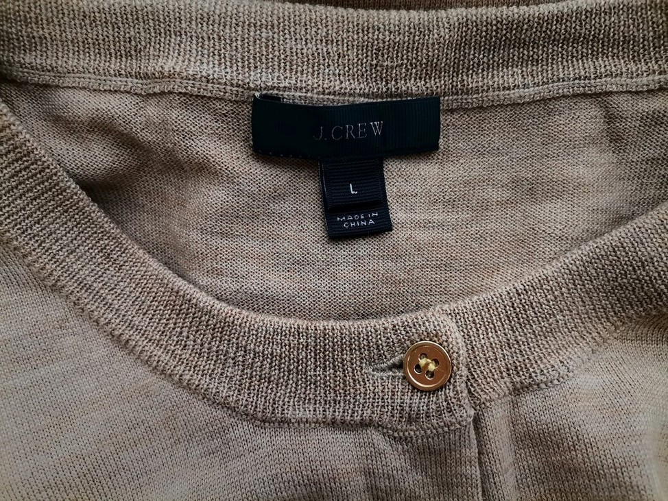J.Crew Rozmiar L Kolor Brązowy Okrągły dekolt Kardigan Zapinany Długi rękaw Materiał Wełna Merino Cienka dzianina