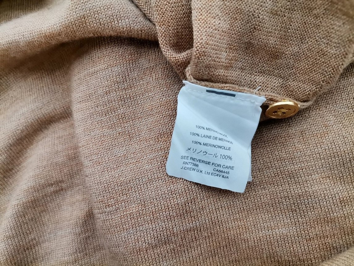 J.Crew Rozmiar L Kolor Brązowy Okrągły dekolt Kardigan Zapinany Długi rękaw Materiał Wełna Merino Cienka dzianina
