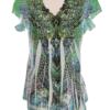 Vintage Rozmiar M Kolor Zielony Damask Paisley W serek Bluzka Krótki rękaw