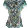 Vintage Rozmiar M Kolor Zielony Damask Paisley W serek Bluzka Krótki rękaw