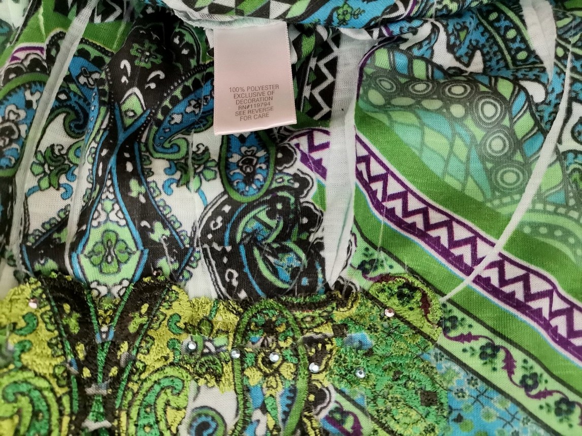 IMG_20210331_143312.jpg Vintage Rozmiar M Kolor Zielony Damask Paisley W serek Bluzka Krótki rękaw