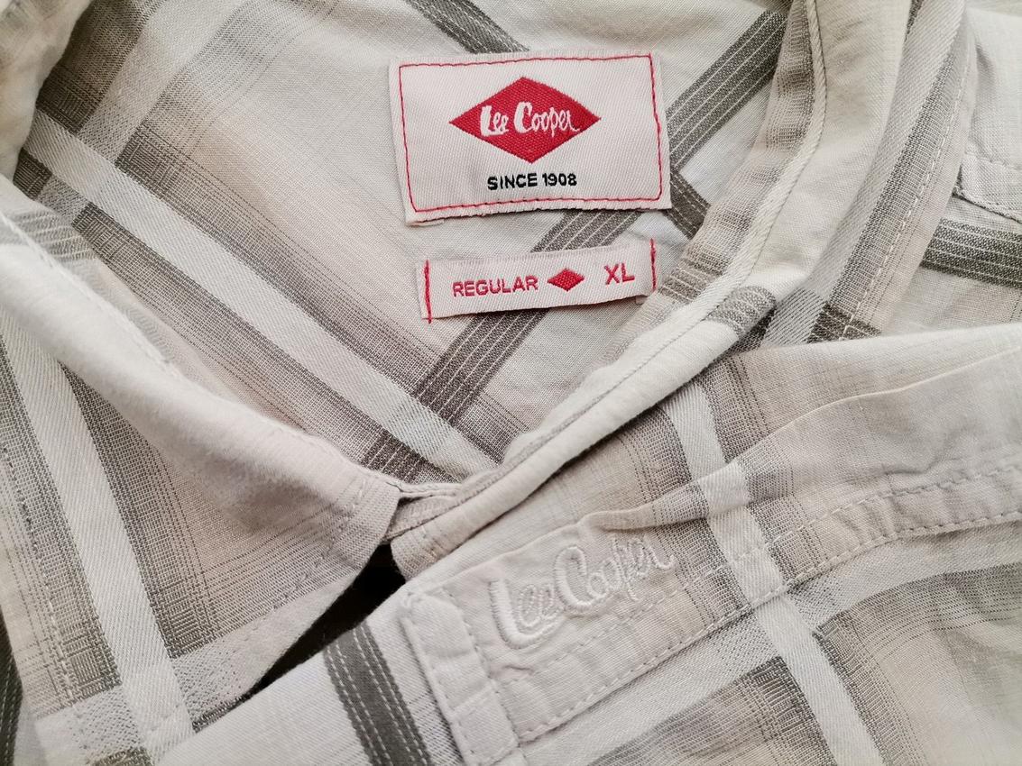 Lee Cooper Rozmiar XL Kolor Beżowy Krata Kołnierz Męska Koszula Casual Krótki rękaw Materiał Bawełna 100%