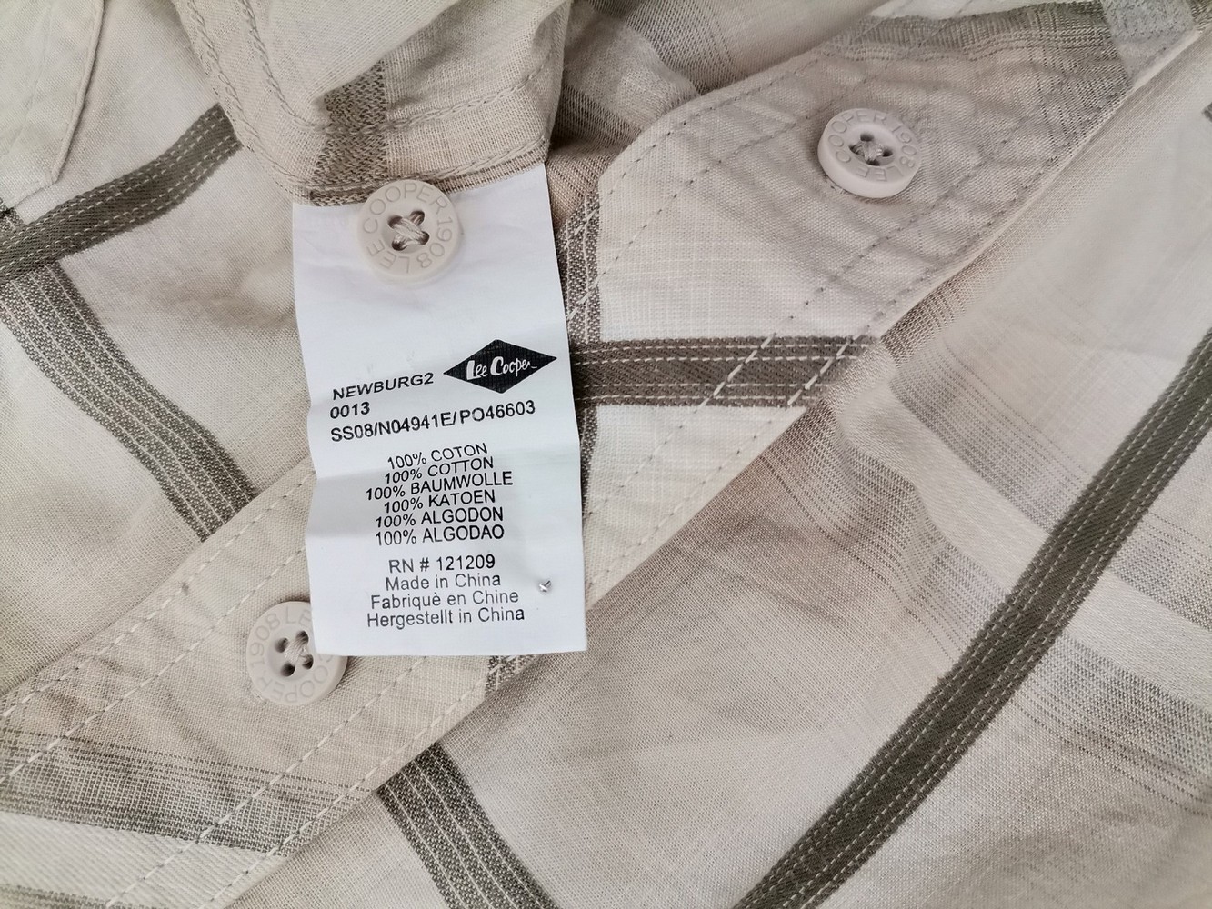 Lee Cooper Rozmiar XL Kolor Beżowy Krata Kołnierz Męska Koszula Casual Krótki rękaw Materiał Bawełna 100%