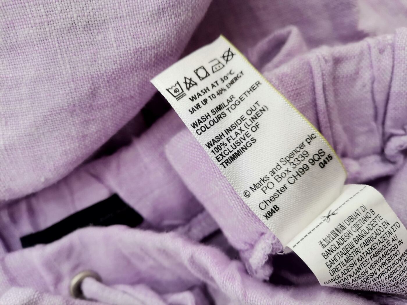 Rozmiar 16 (44) Kolor Lawendowy Spodnie Casual Materiał Len 100%
