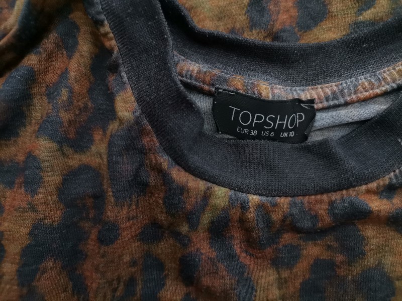 IMG_20210408_130230.jpg Topshop Rozmiar 38 Kolor Brązowy Panterka Crew Neck Bluzka Krótki rękaw