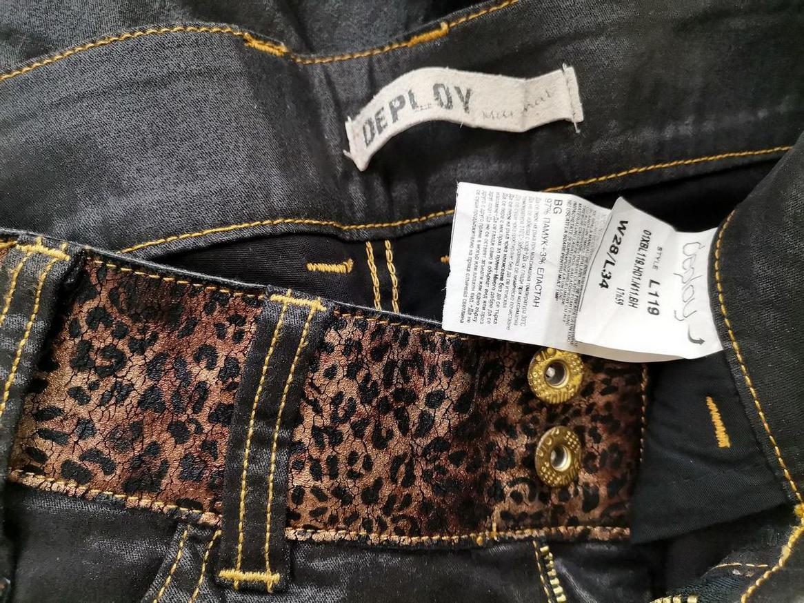 DEPLOY Rozmiar W 28 L34 Kolor Czarny Panterka Spodnie Casual Materiał Bawełna
