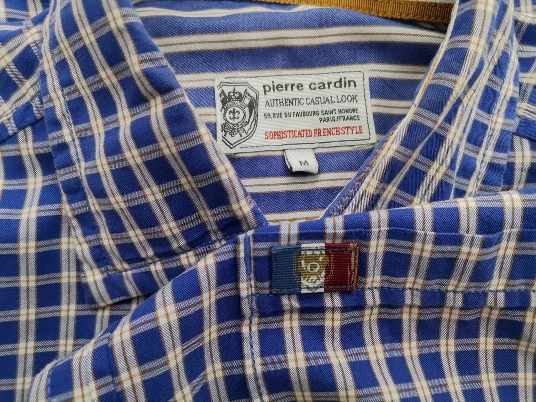 Pierre Cardin Rozmiar M Kolor Niebieski Krata Kołnierz Męska Koszula Casual Długi rękaw Materiał Bawełna 100%