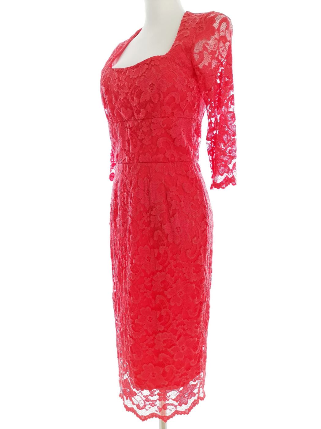 The Pretty Dress Company Rozmiar 14 (36) Kolor Pomarańczowy Kwadratowy dekolt Sukienka Ołówkowa Rękaw 3/4 Midi Materiał Wiskoza