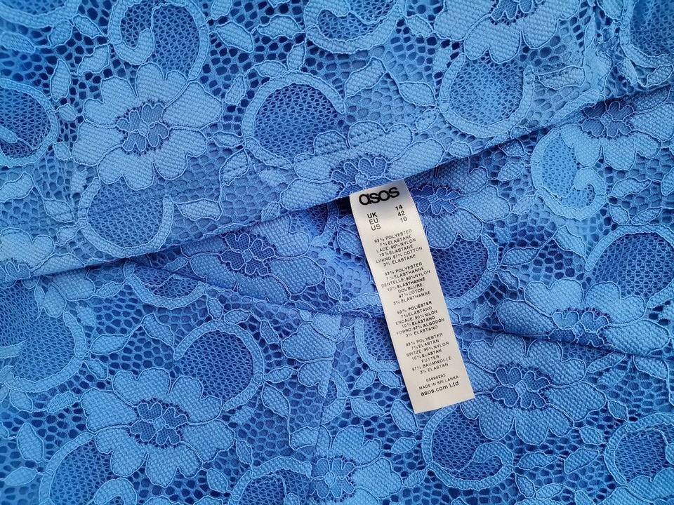 ASOS Rozmiar 14 (42) Kolor Niebieski Dekolt Serce Sukienka Sheath Bezrękawnik Midi
