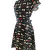Lady Vintage Rozmiar 16 (44) Kolor Czarny Okrągły dekolt Sukienka A-Line Krótki rękaw Do Kolan Materiał Bawełna