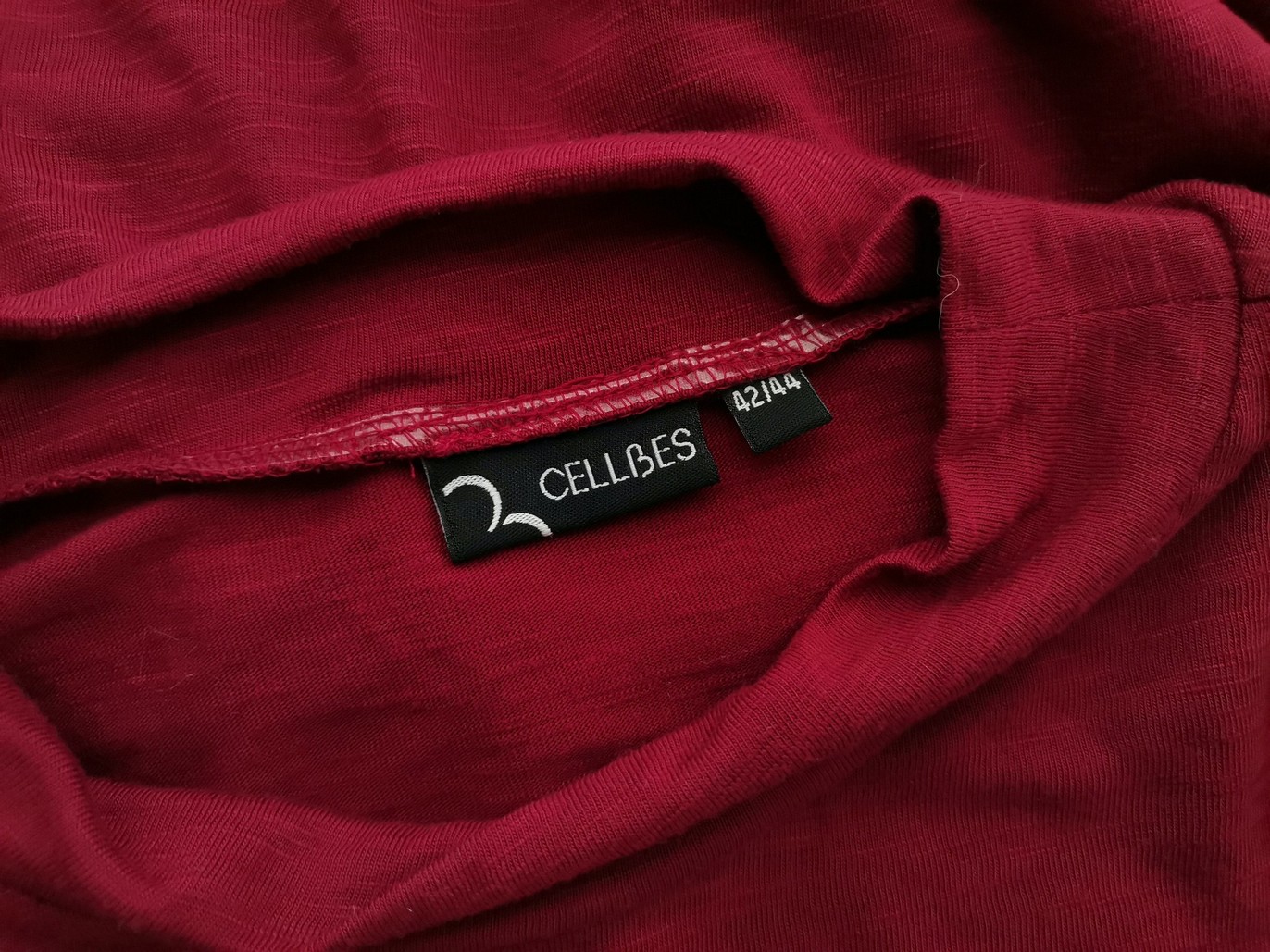 CELLBES Rozmiar 42/44 Kolor Bordowy Pół golf Sukienka Sweterkowa Długi rękaw Do Kolan