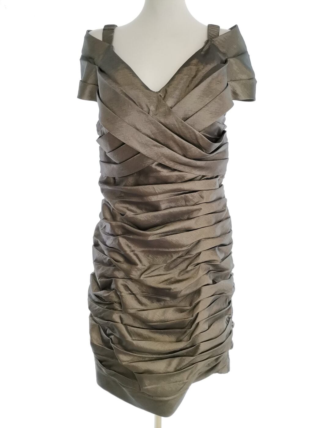 Cachet Rozmiar 42 Kolor Szary W serek Sukienka Bodycon Krótki rękaw Midi