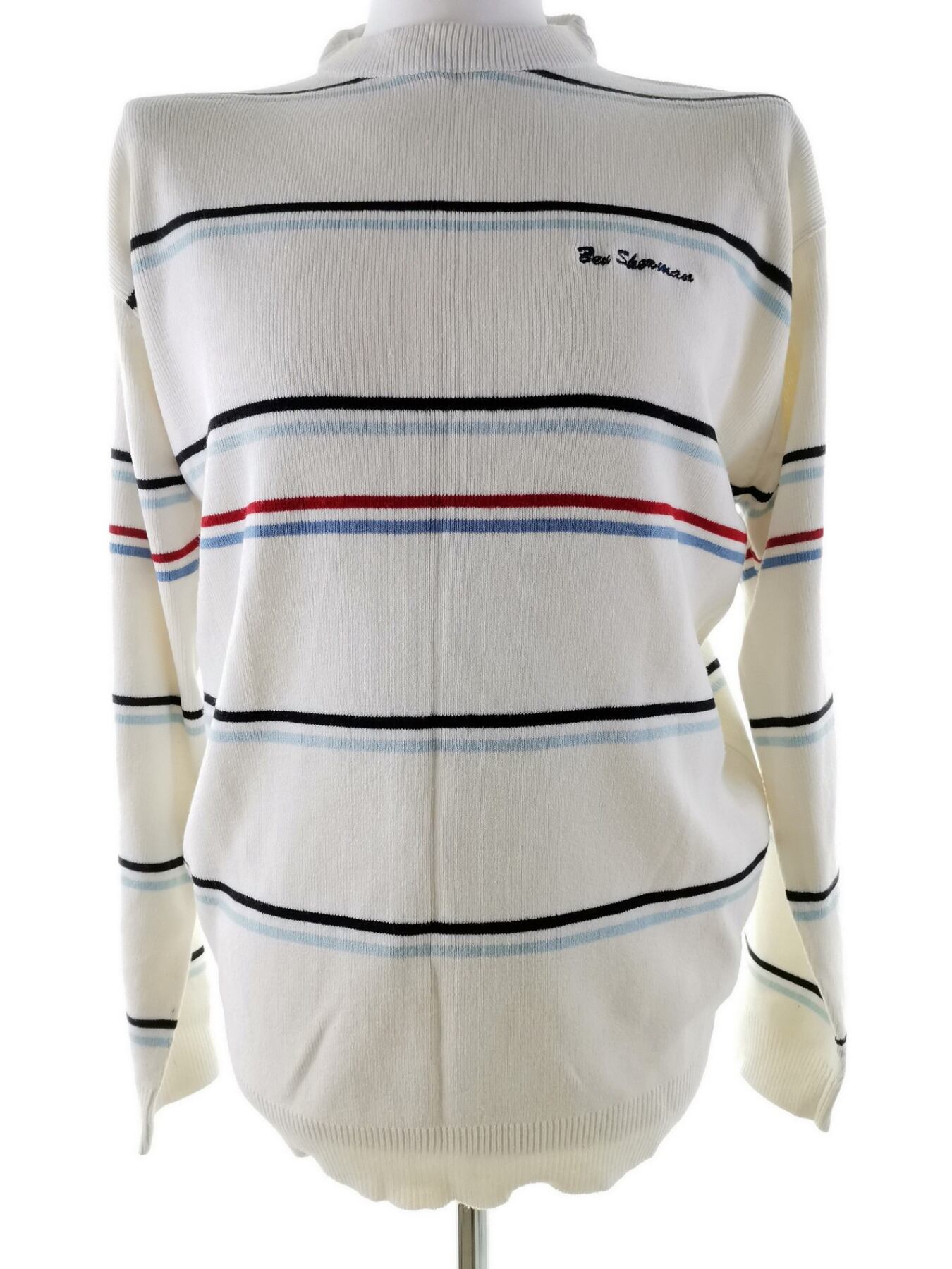 BEN SHERMAN Rozmiar L Kolor Kremowy Pasy Męski Sweter Długi rękaw Materiał Akryl 100%