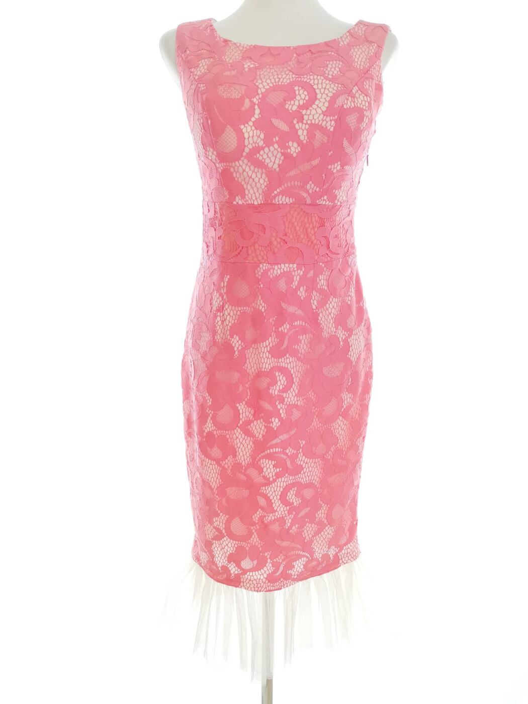 So Amazing Rozmiar 8 (36) Kolor Różowy Okrągły dekolt Sukienka Bodycon Bezrękawnik Midi