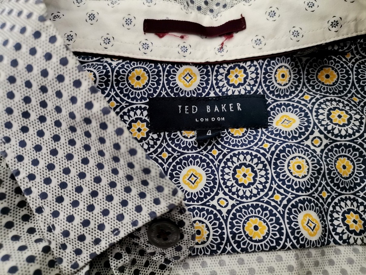 IMG_20210419_113310.jpg Ted Baker Rozmiar 4 (XL) Kolor Szary Grochy Kołnierz Męska Koszula Casual Długi rękaw Materiał Bawełna 100%
