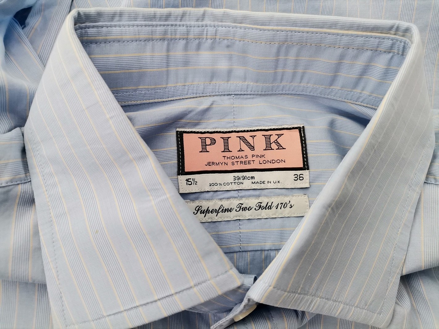 Pink Thomas Pink Rozmiar 15,5 (39) Kolor Niebieski Pasy Kołnierz Męska Koszula Elegancka Długi rękaw Materiał Bawełna 100%