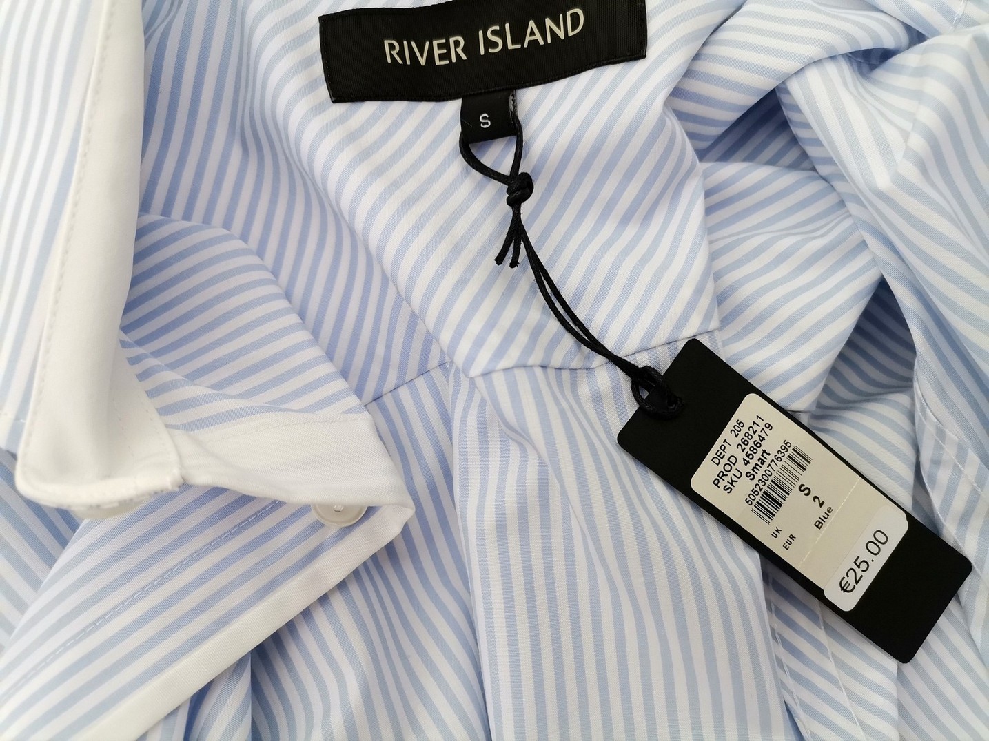 IMG_20210419_132101.jpg River island Rozmiar S Kolor Niebieski Pasy Kołnierz Męska Koszula Casual Długi rękaw Materiał Bawełna