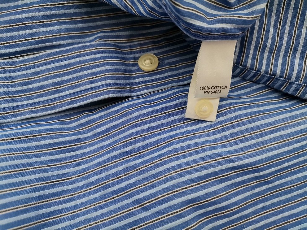 IMG_20210420_134209.jpg Banana Republic Rozmiar 16-16,5 (L) Kolor Niebieski Pasy Kołnierz Męska Koszula Casual Długi rękaw Materiał Bawełna 100%