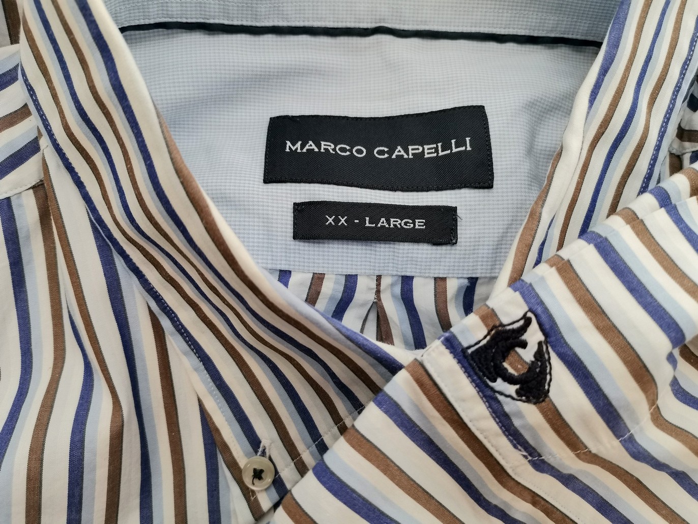 IMG_20210420_135201.jpg MARCO CAPELLI Rozmiar XXL Kolor Niebieski Pasy Kołnierz Męska Koszula Casual Długi rękaw Materiał Bawełna 100%