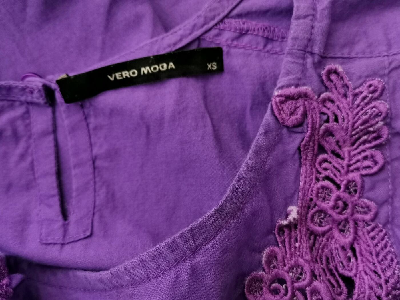 Vero moda Rozmiar XS Kolor Fioletowy Pasy Okrągły dekolt Tunika Bluzka Rękaw 3/4