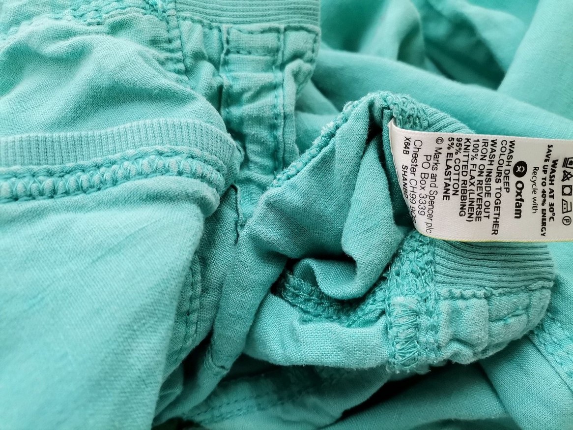 Rozmiar 16 (44) Kolor Turkusowy Spodnie Casual Materiał Len 100%