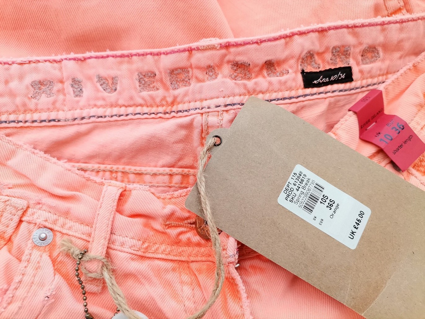 River island Rozmiar 10 (36) Kolor Pomarańczowy Spodnie Casual Materiał Bawełna 100%