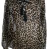 Lindex Rozmiar M Kolor Brązowy Panterka Keyhole Crew Neck Bluzka Długi rękaw Materiał Bawełna 100%