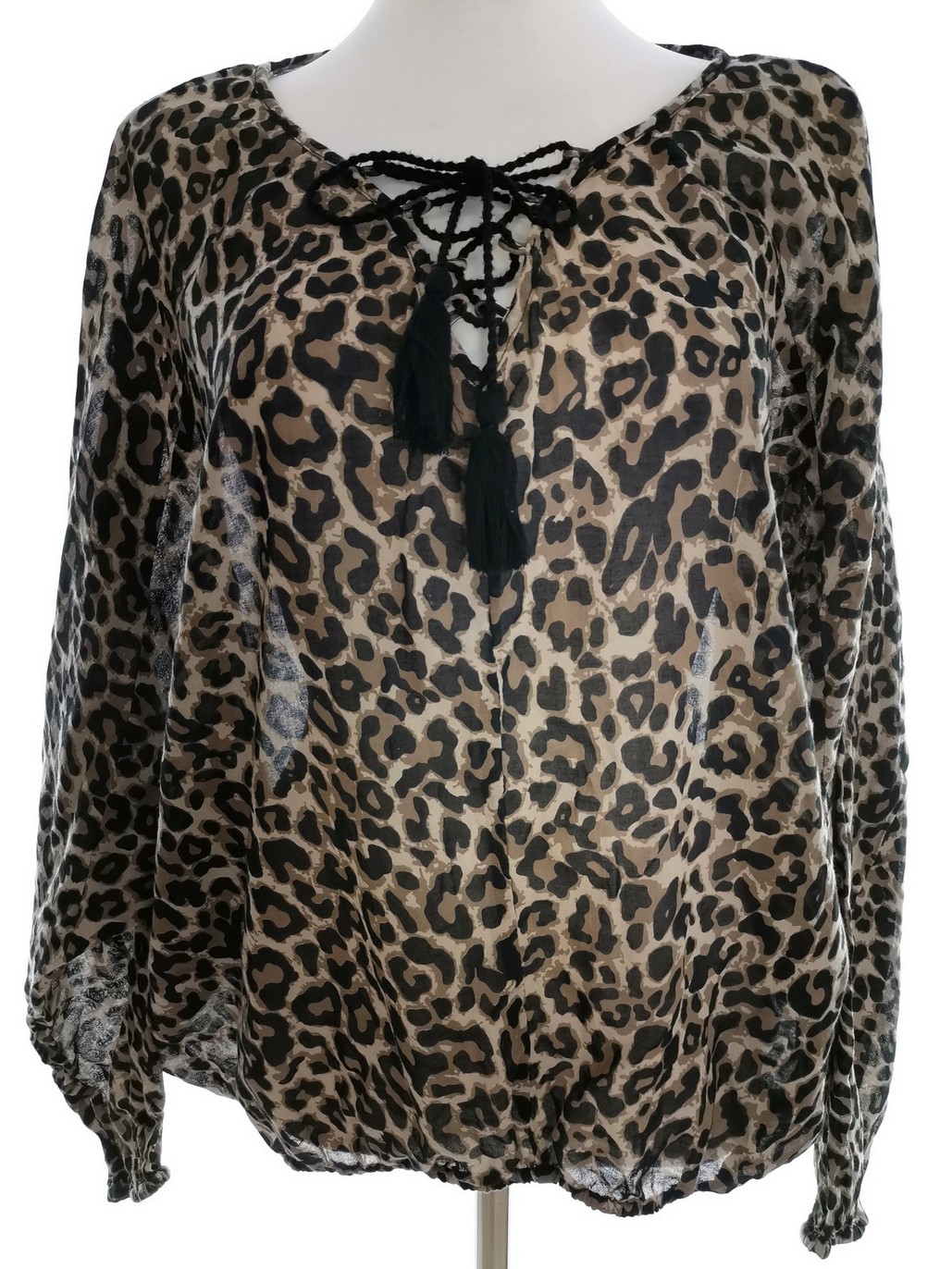 IMG_20210422_102756.jpg Lindex Rozmiar M Kolor Brązowy Panterka Keyhole Crew Neck Bluzka Długi rękaw Materiał Bawełna 100%