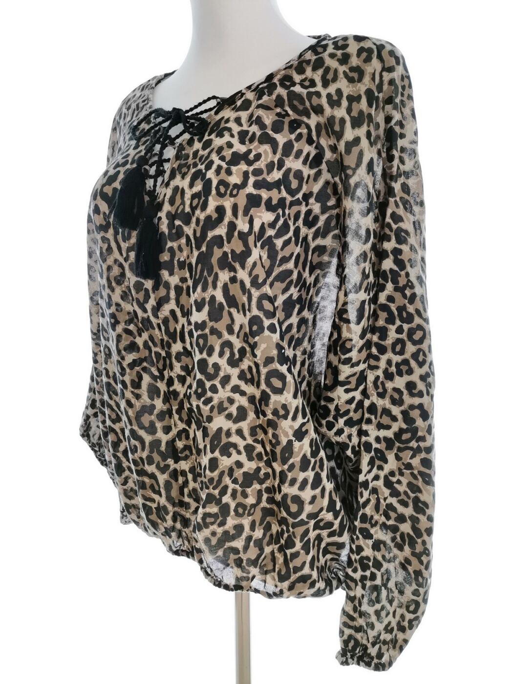 IMG_20210422_102801.jpg Lindex Rozmiar M Kolor Brązowy Panterka Keyhole Crew Neck Bluzka Długi rękaw Materiał Bawełna 100%