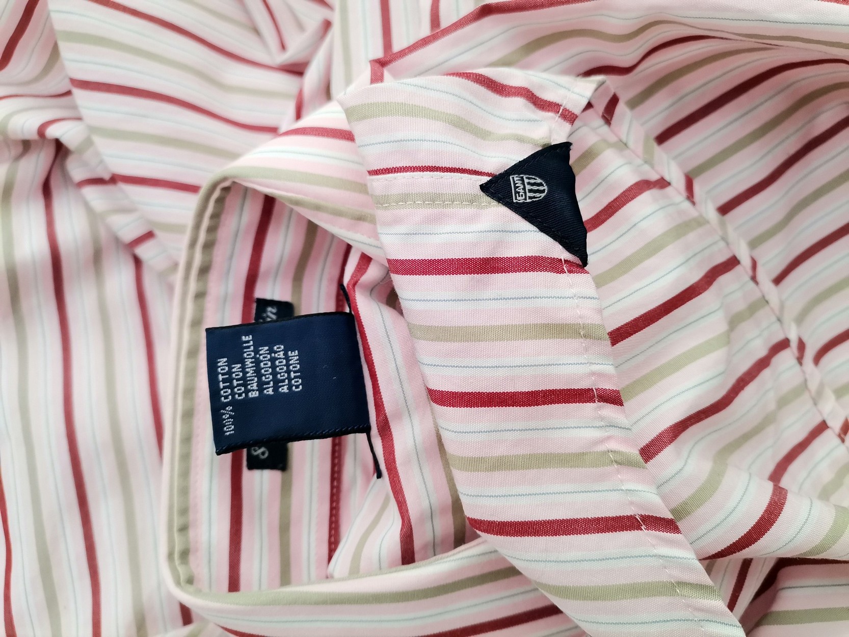 Gant Rozmiar M Kolor Pudrowy Róż Pasy Kołnierz Męska Koszula Casual Długi rękaw Materiał Bawełna 100%