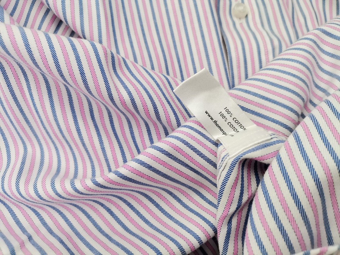 Pink Thomas Pink Rozmiar 16,5 (42) Kolor Różowy Pasy Kołnierz Męska Koszula Elegancka Długi rękaw