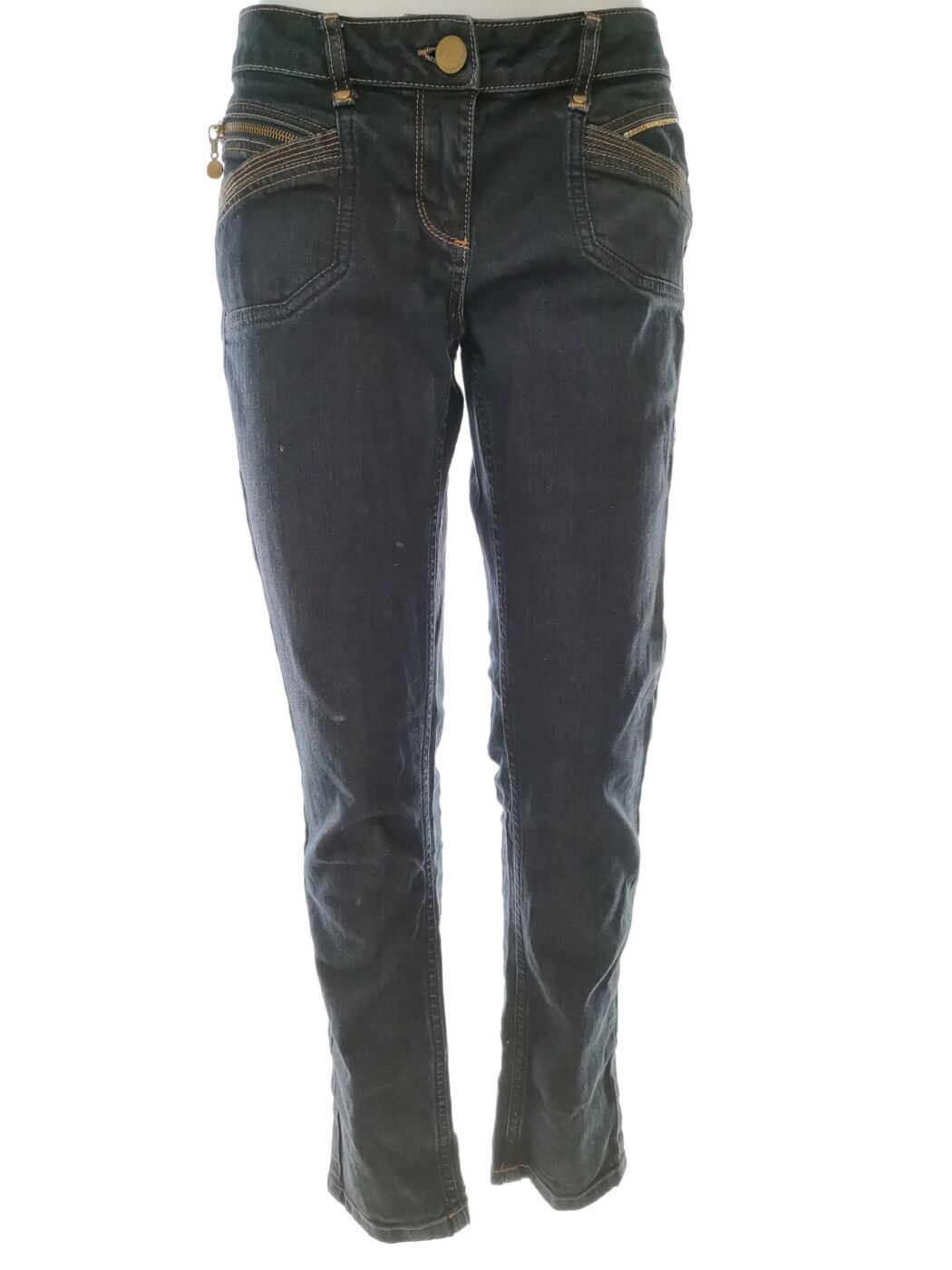 River island Rozmiar 10 (36) Kolor Granatowy Spodnie Jeansy Materiał Bawełna