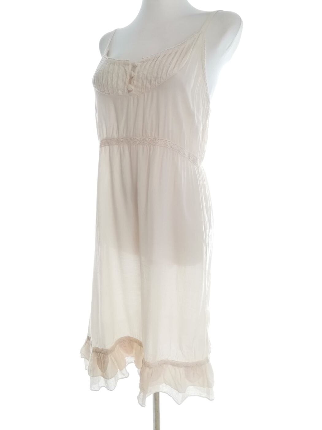 Cream Rozmiar 40 Kolor Perłowy Odkryte Ramiona Sukienka A-Line Bezrękawnik Midi Materiał Wiskoza 100% Cream Rozmiar 40 Kolor Perłowy Odkryte Ramiona Sukienka A-Line Bezrękawnik Midi Materiał Wiskoza 100%
