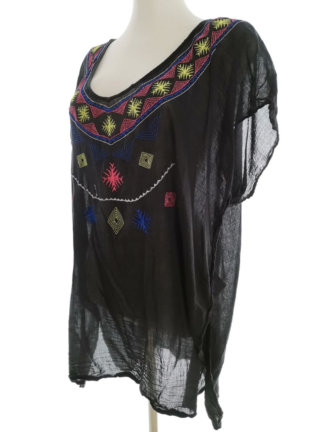 Esmara Rozmiar ONE SIZE (46/48) Kolor Czarny Geometryczny Okrągły dekolt Tunika Bluzka Krótki rękaw Materiał Bawełna Esmara Rozmiar ONE SIZE (46/48) Kolor Czarny Geometryczny Okrągły dekolt Tunika Bluzka Krótki rękaw Materiał Bawełna